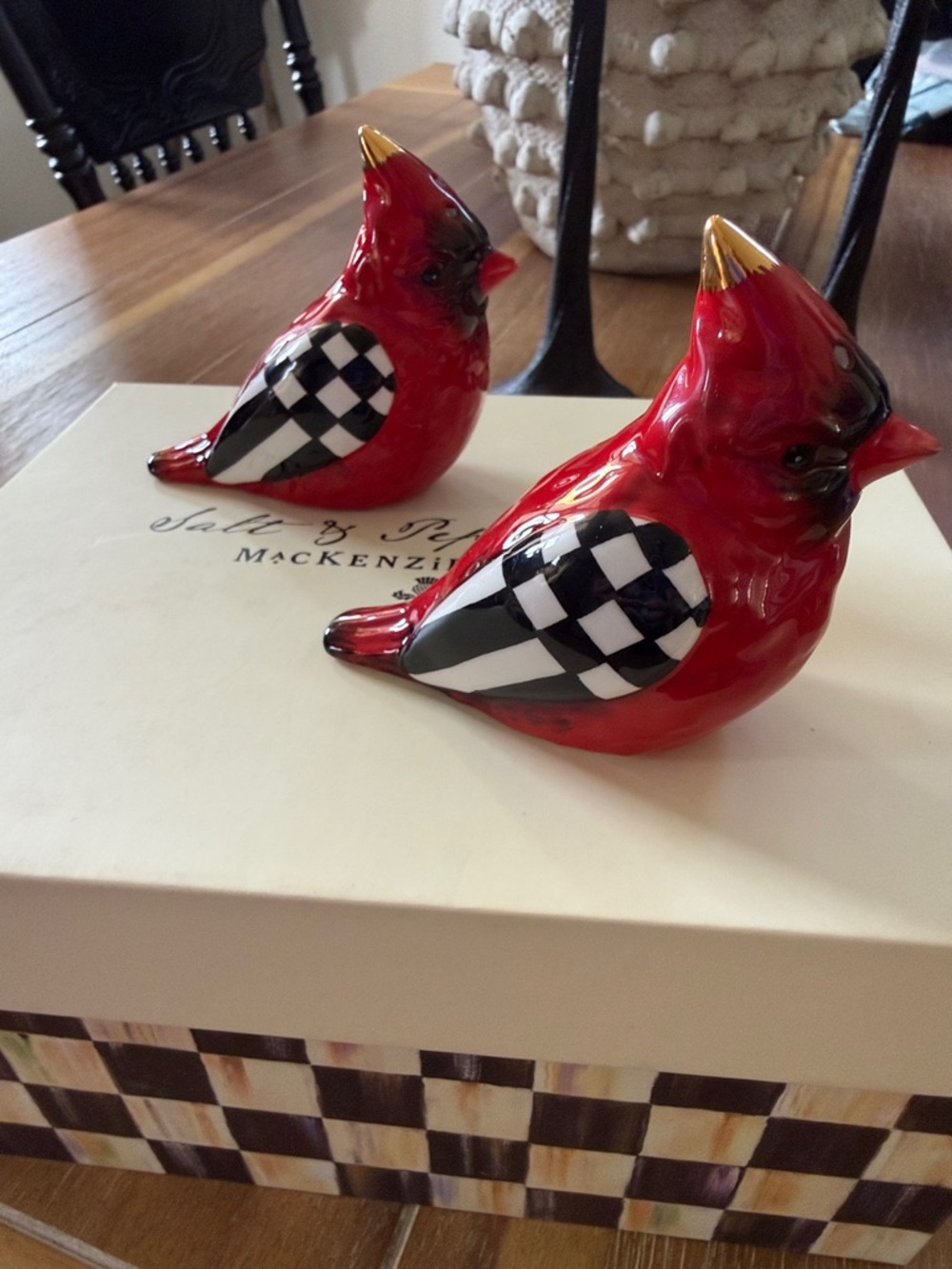 Mackenzie- Childs Cardinal Toile Salt & Pepper Shaker Set New In Box - Picture 6 of 6